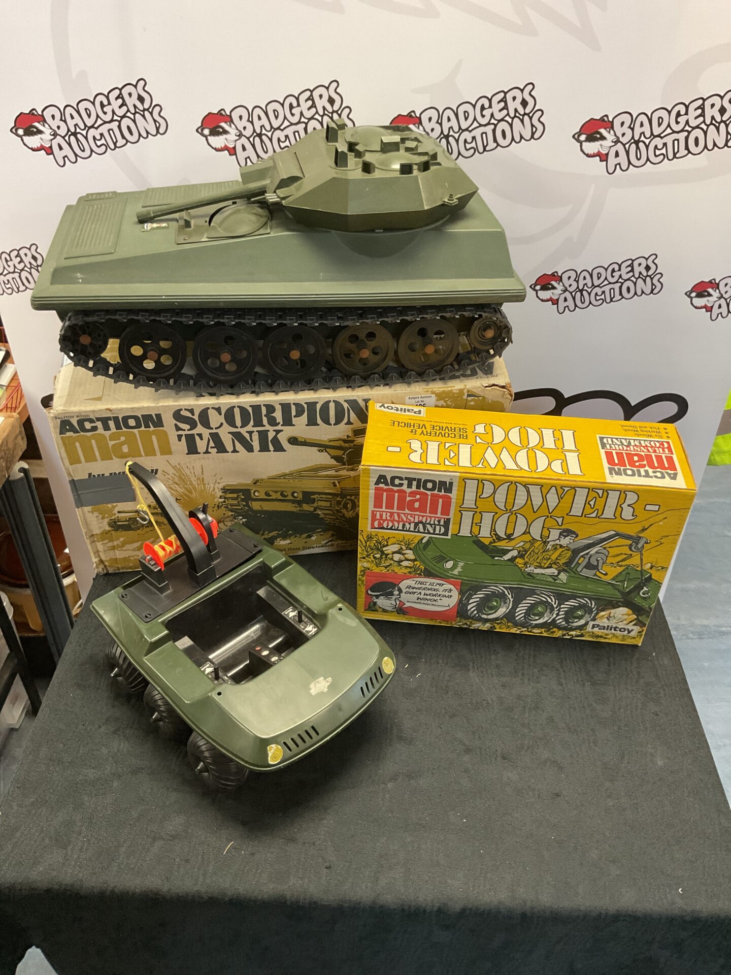 426 Two Vintage Boxed Palitoy Action man vehicles inc Scorpion Tank And Transport Command Power-Hog