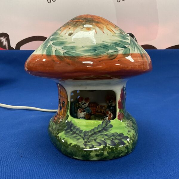 Vintage David Fowler mushroom lamp with colourful glaze.