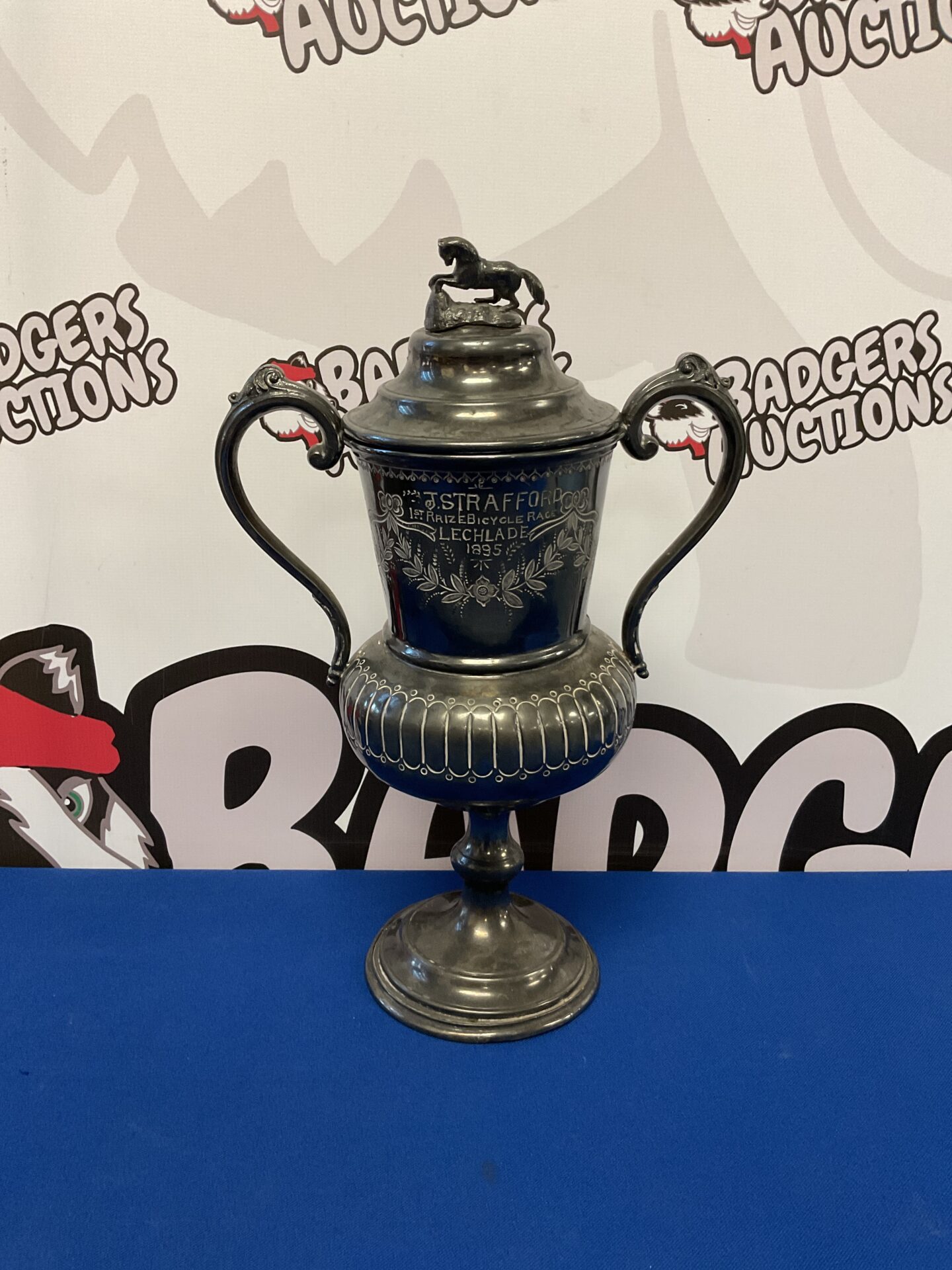 063 1895 dated bicycle race silver plate trophy