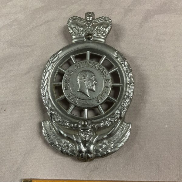 Vintage RAC car grill badge, classic automotive memorabilia.