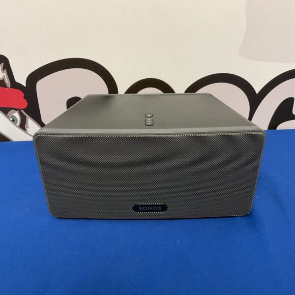 Front view of a black Sonos Play 3 wireless speaker.