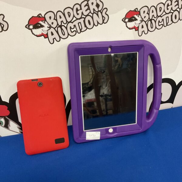 Red Alba tablet with protective cover.