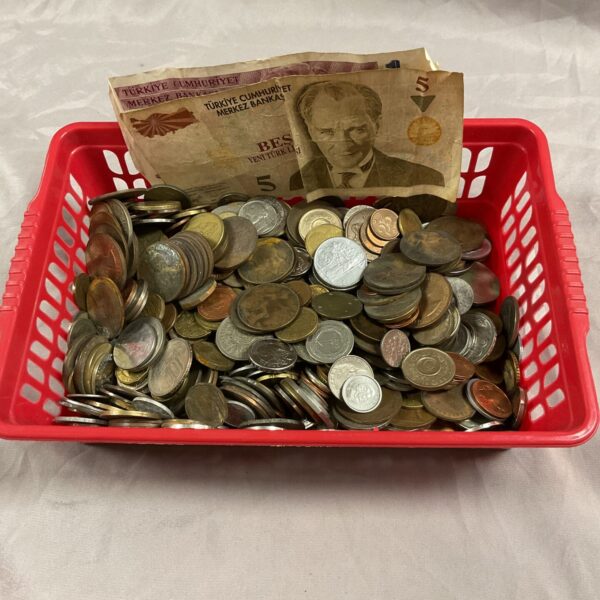 Mixed lot of Turkish Lira coins and banknotes for collectors.