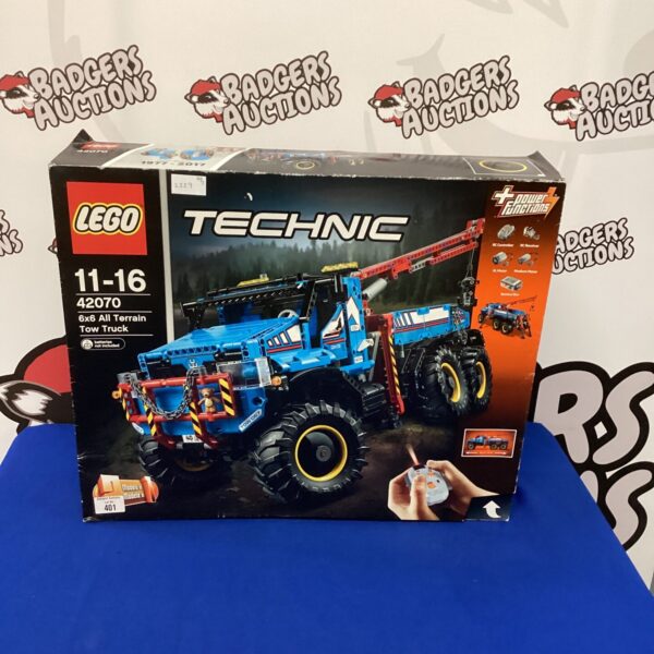 Lego Technic 6x6 tow truck model 42070, detailed construction toy.