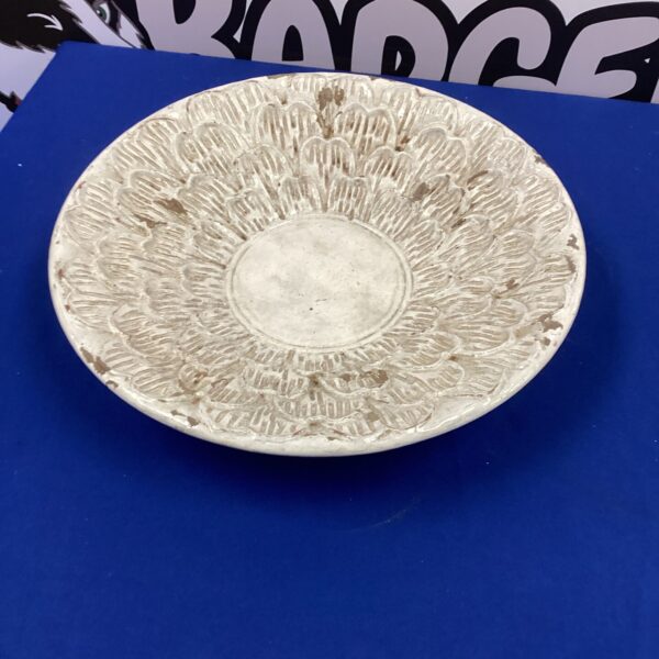 Large handmade glazed platter with floral design.