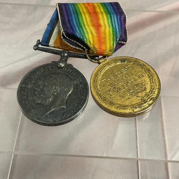 Front view of WW1 pair of medals to H F Howard G Gds.