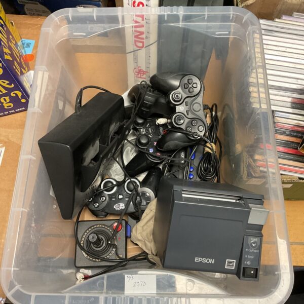 Mixed lot of vintage gaming controllers and Epson M296A printer.