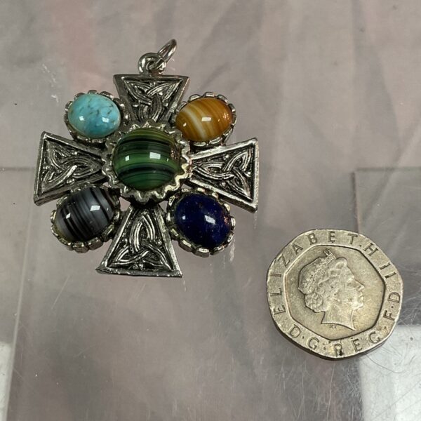 Vintage Scottish stone set pendant with colourful cabochon stones.