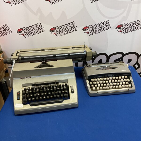 Vintage Adler and Brother typewriters, collectible manual machines.