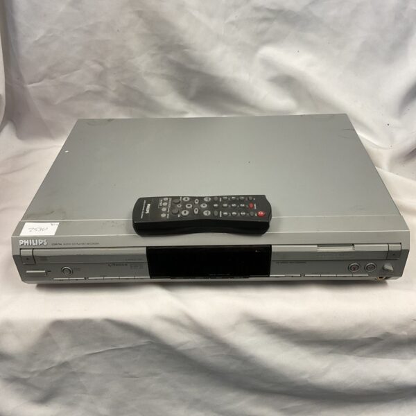 Silver Philips CDR796 CD player recorder with remote control.