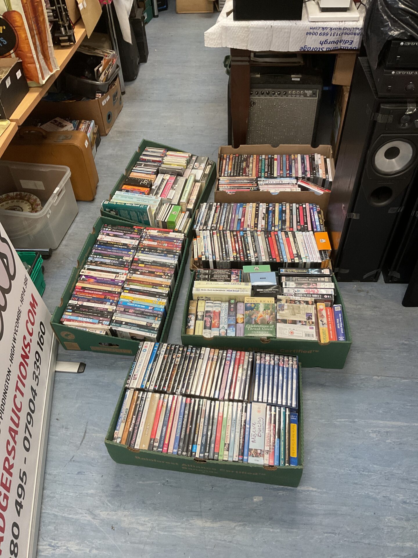 169 Six trays of music cds, cassettes & dvds
