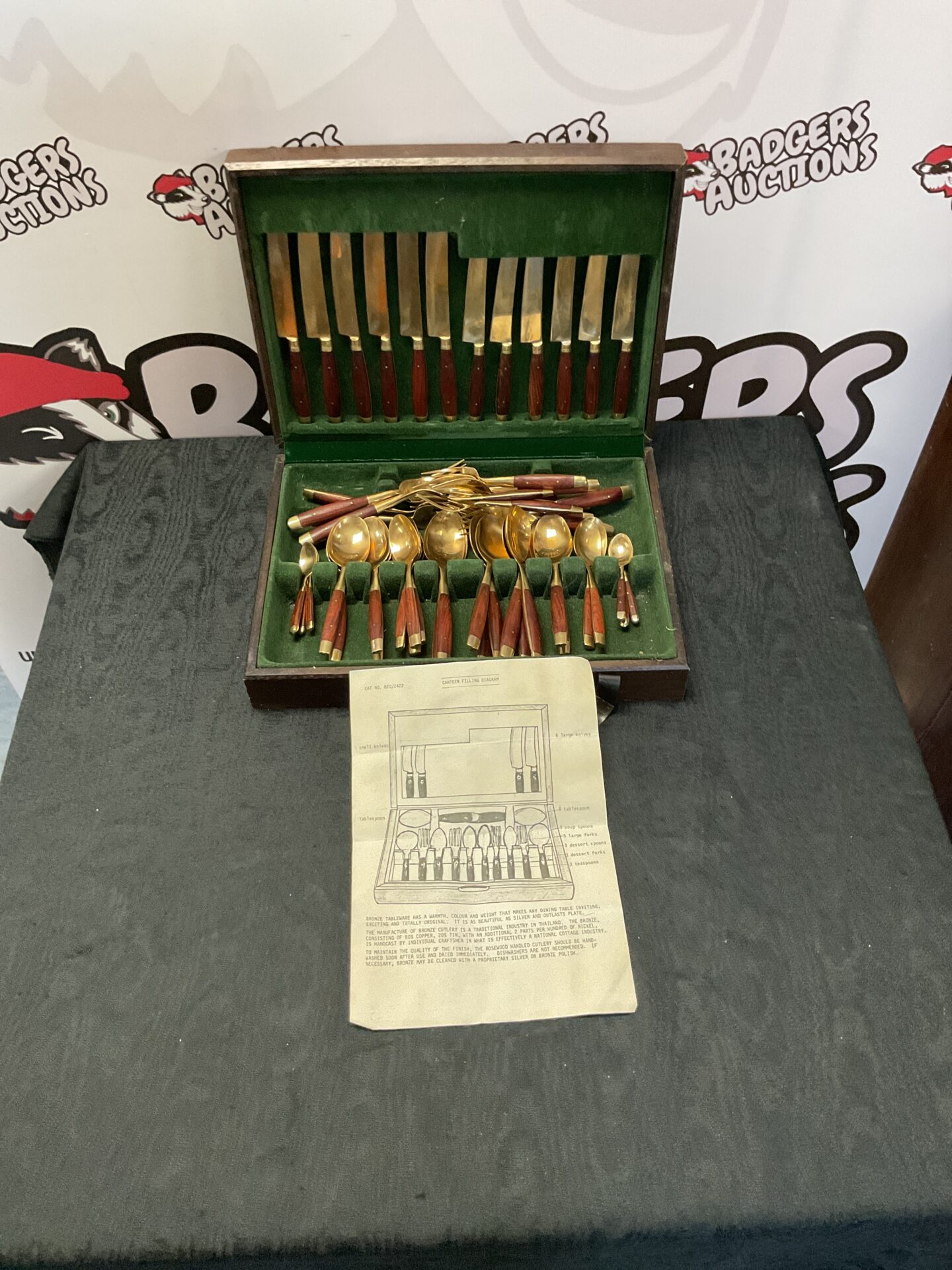 503 Wood handled bronze cutlery set in wooden case