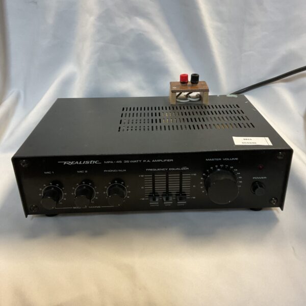 Front view of vintage Realistic MPA-45 amplifier with controls.