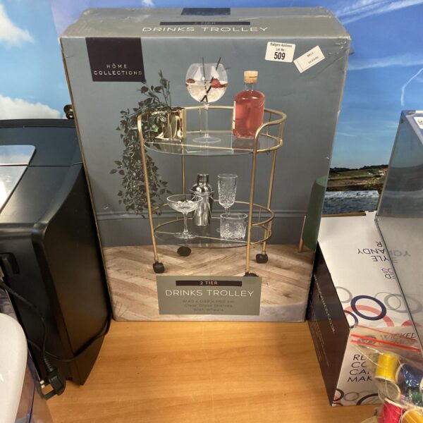 Stylish Home Collections 2 tier drinks trolley for serving cocktails.