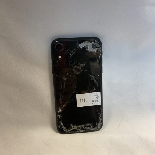 Damaged Apple iPhone XR with a cracked screen, for repair.