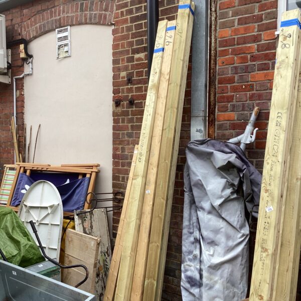 Untreated timber bundles for garden and DIY projects.