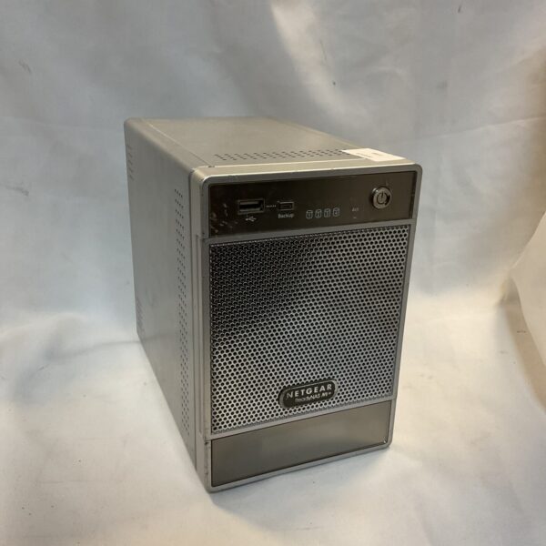 Front view of the Netgear ReadyNAS NV+ network attached storage server.
