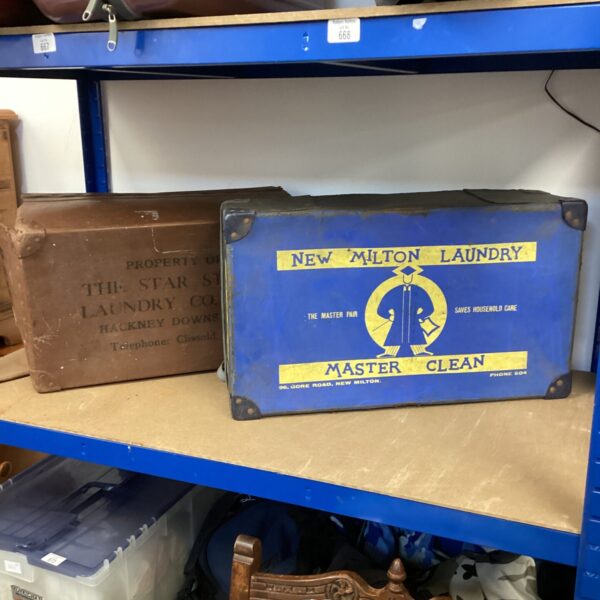Vintage New Milton Laundry case with faded branding.