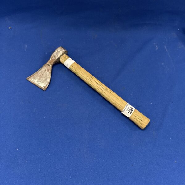 Small vintage hand axe with wooden handle and steel head.
