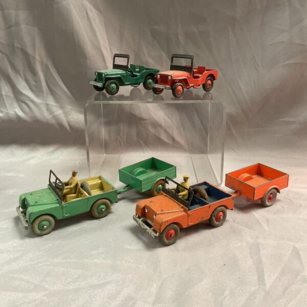 Vintage Dinky Toys Land Rover and Jeep lot for collectors.