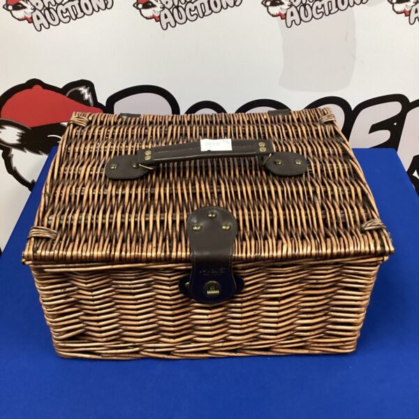 Vintage Marks and Spencer wicker basket with leather handle.