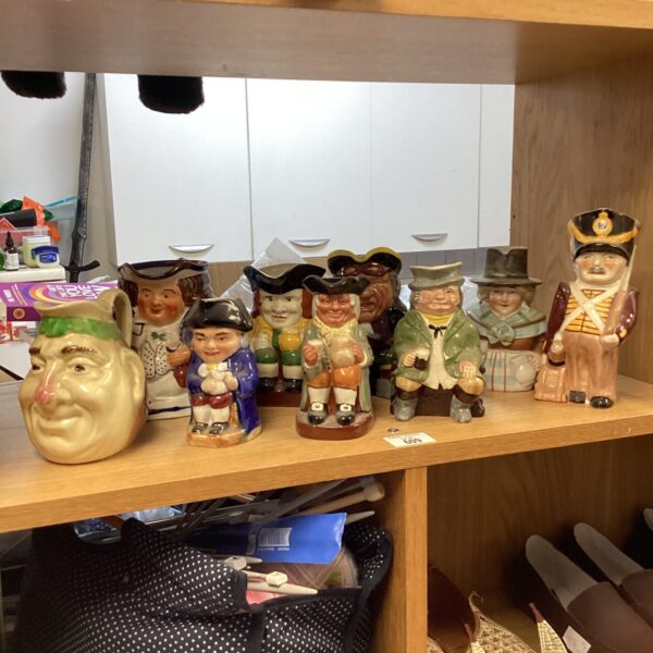 Vintage Toby character jugs collection for collectors.