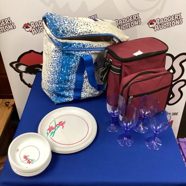 Colourful picnic set with insulated cool bag and dining essentials.