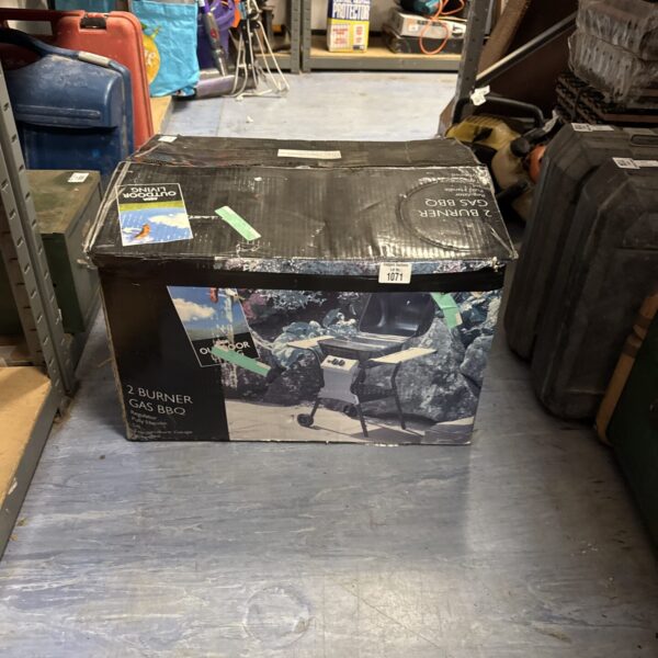 Front view of Asda 2 burner gas BBQ in original box.