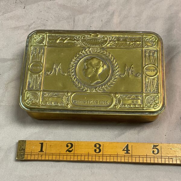 Original Queen Mary Christmas tin from 1914, a WW1 military gift.