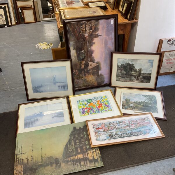 Lot of framed landscape prints including John Constable and David Lane.