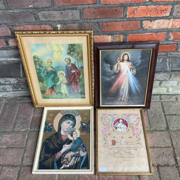 Vintage lot of four framed religious devotional prints.