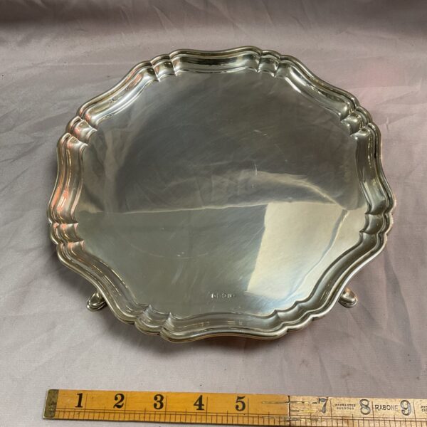Antique silver scalloped tray by Stevenson & Law, Sheffield 1919.