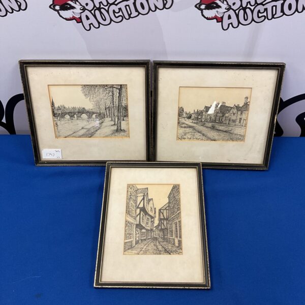 Alan Stuttle ink drawing of Chester's Shambles street scene.