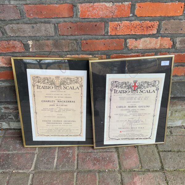 Framed vintage Teatro alla Scala posters, Italian opera advertising.