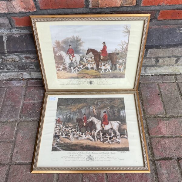 Antique R Davis & J W Giles hunt print depicting a lively hunting scene.