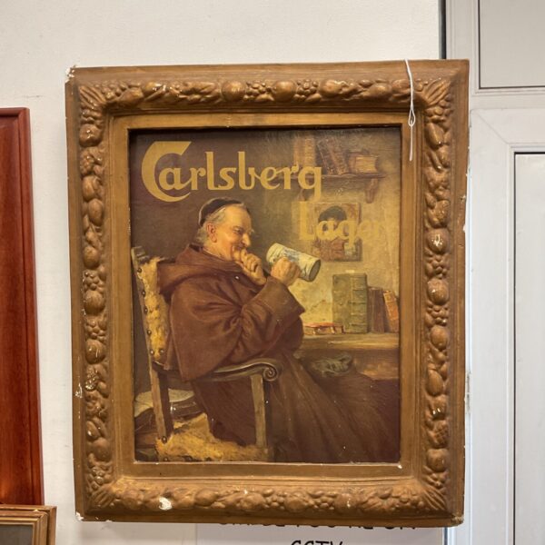Vintage carlsberg lager advertising print featuring a monk.