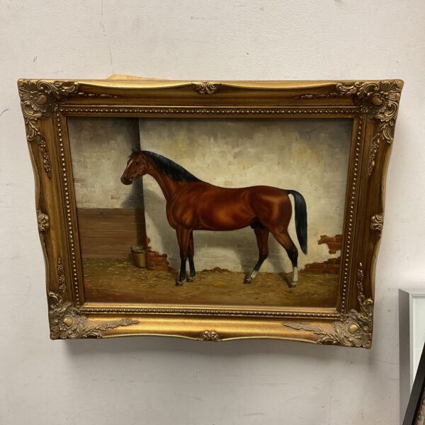 Detailed oil painting of a chestnut horse by Nadler.