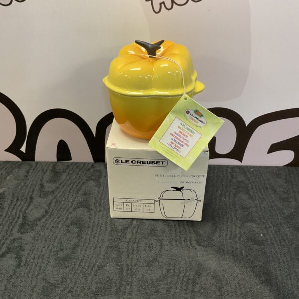 New Le Creuset bell pepper cocotte in original packaging.