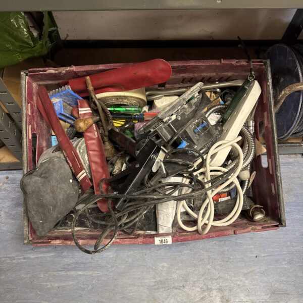 Mixed shed clearance lot with various garden and workshop tools.