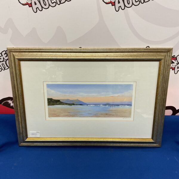 Limited edition Polzeath Beach print by R Lewis, coastal art.