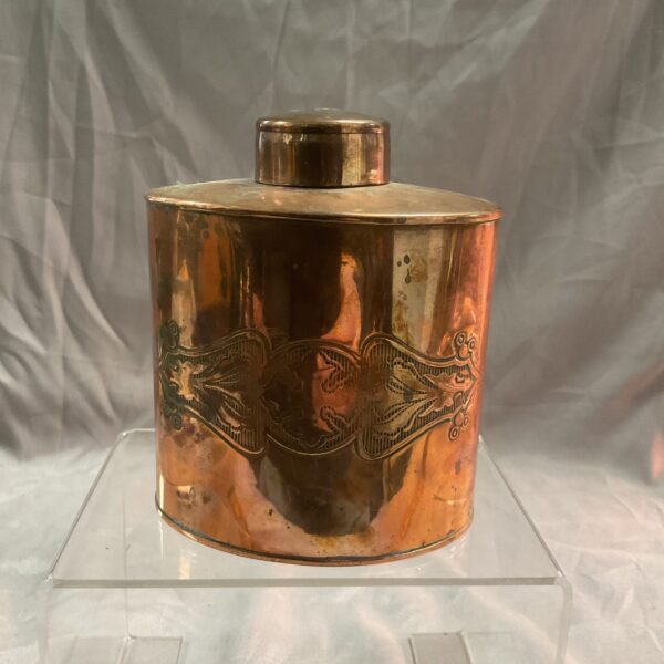 Antique J S Sankey copper tea caddy with embossed design.