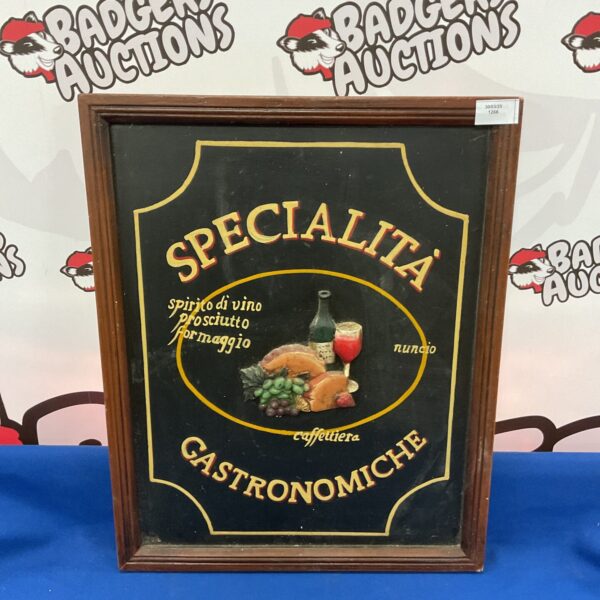 Vintage Italian gastronomiche wall panel with painted food imagery.