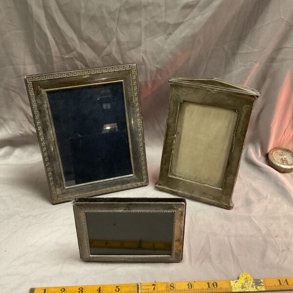 Lot of three antique silver photo frames, hallmarked silver.