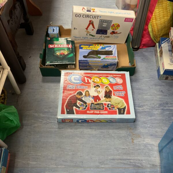 Vintage toy and game lot including Scrabble and Go Circuit.