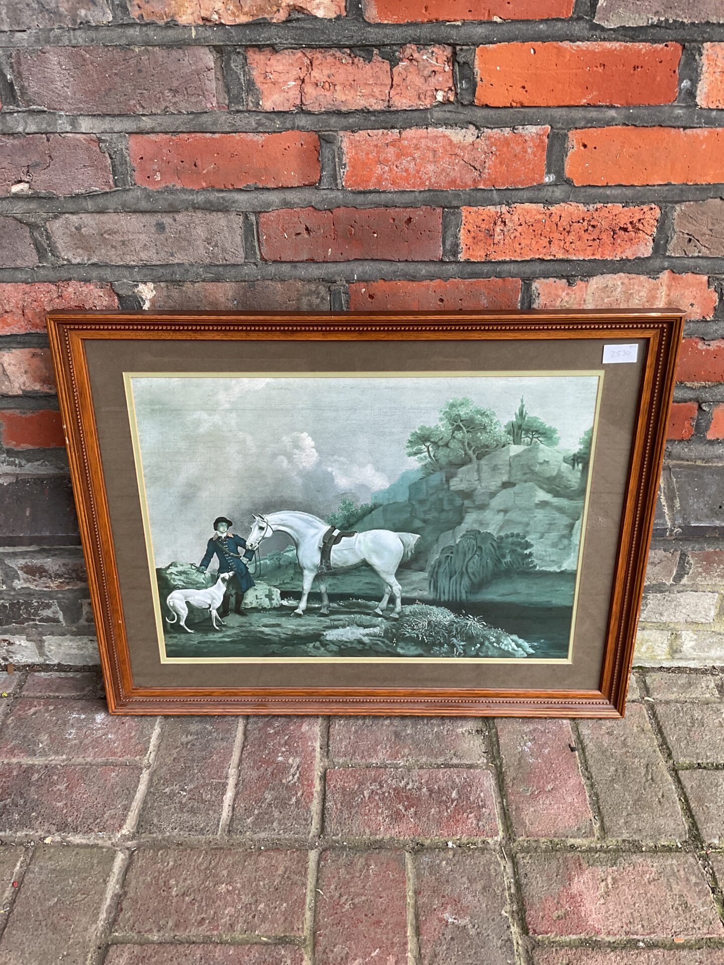 772 George stubbs framed print of a grey hunter with a groom & a greyhound