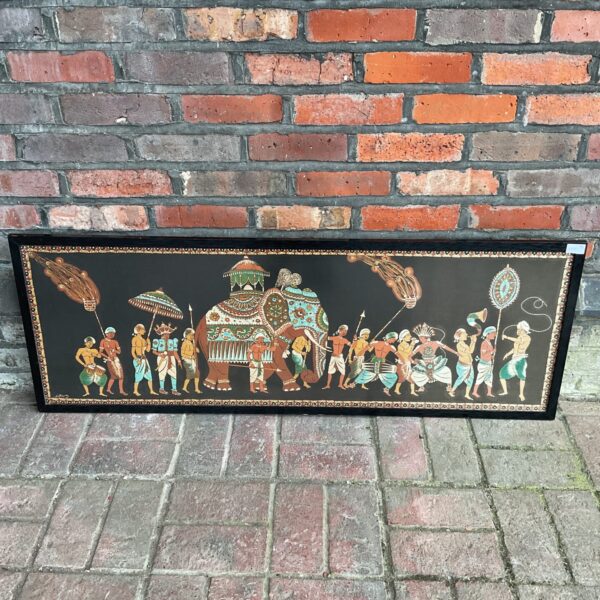 Vibrant vintage fabric print of a Mughal royal procession.