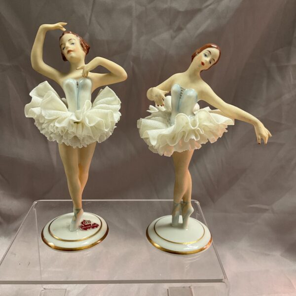Antique Dresden porcelain ballerina figure with delicate tutu.