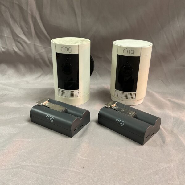 Pair of Ring doorbell cameras for home security.