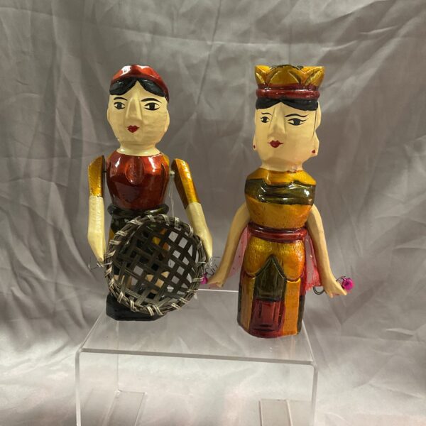 Pair of vintage Chinese water puppets with colourful costumes.