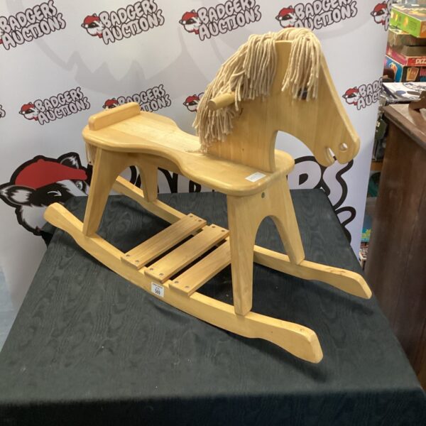 Vintage pine childs rocking chair, classic nursery furniture.
